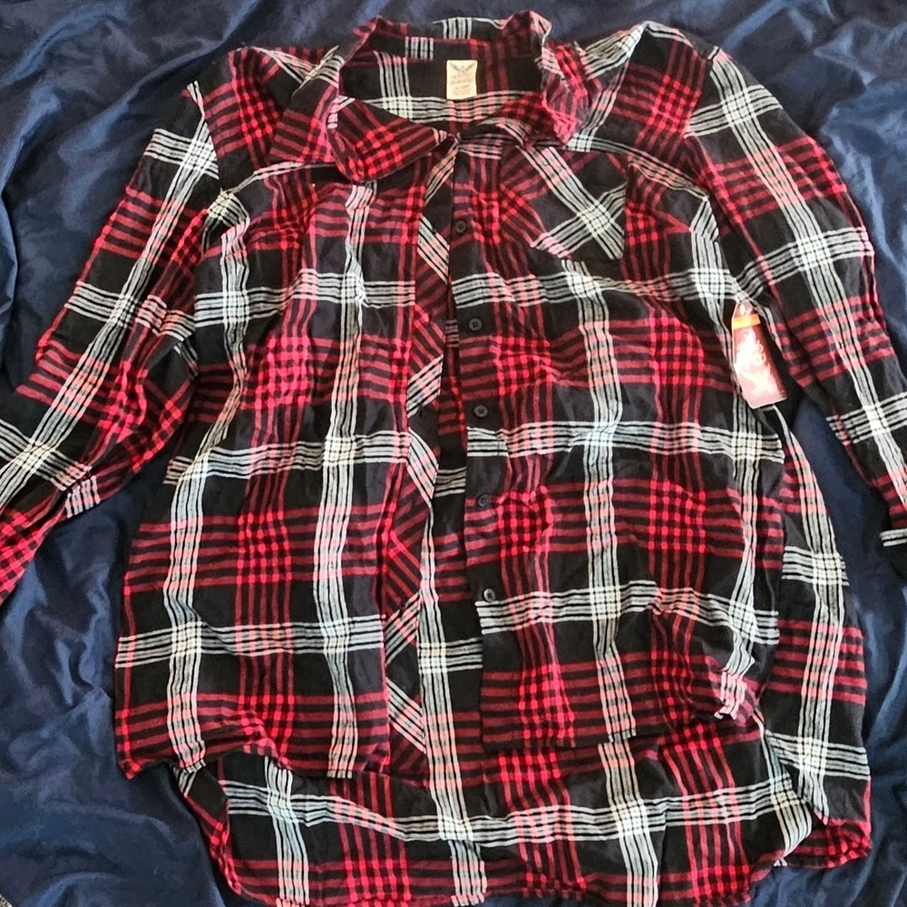 Red and Black Plaid Button-Up Shirt